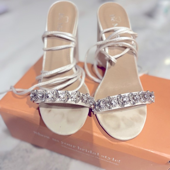 “Be Mine” (ASOS) Ivory Satin Jewelled Bridal Heels - Picture 4 of 5